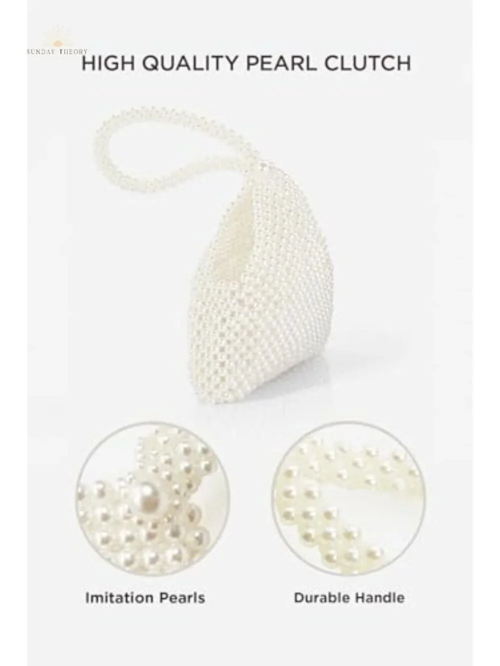 Imitation Pearls Evening Bag Triangle Clutch Wristlet Purse Wedding Prom Party